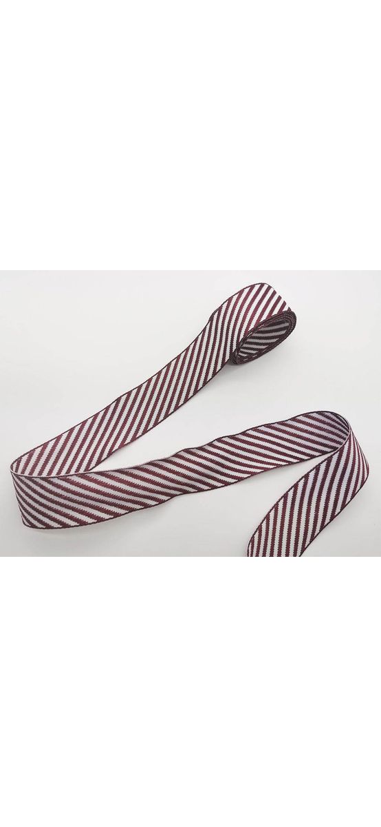 Panglică textilă decorativă, Folina, albă cu dungi oblice vişinii, 4 cmx10 metri
