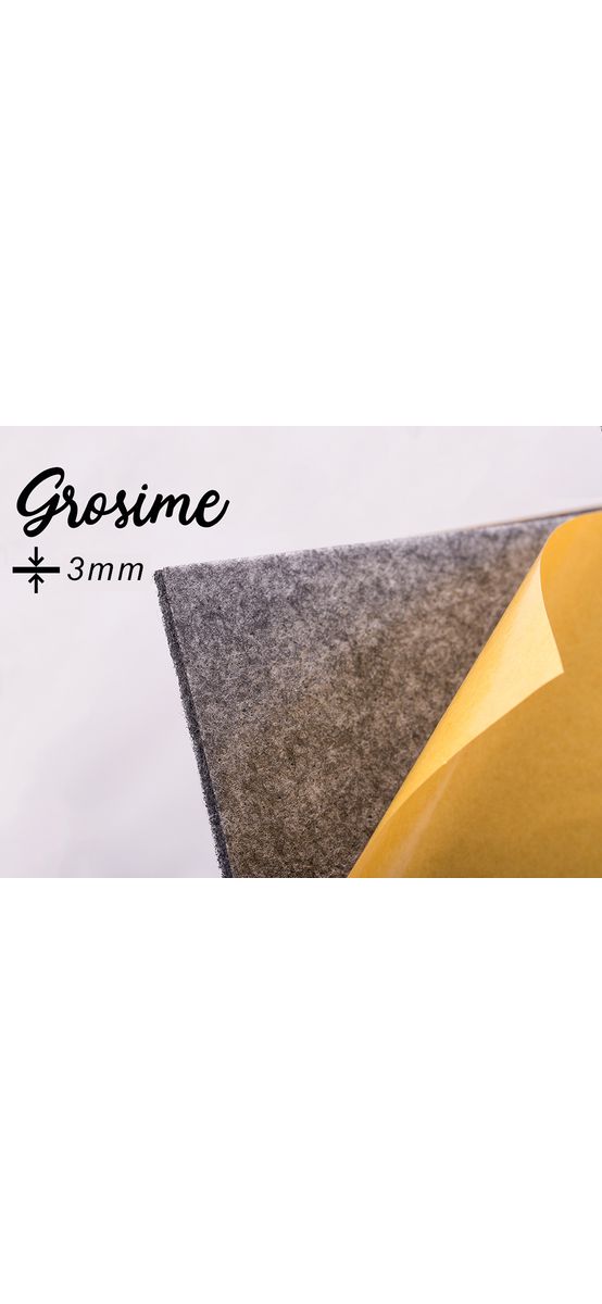 Pâslă autoadezivă, fetru autoadeziv, culoarea neagră, pentru protecție suprafețe, rolă de 20x100 cm