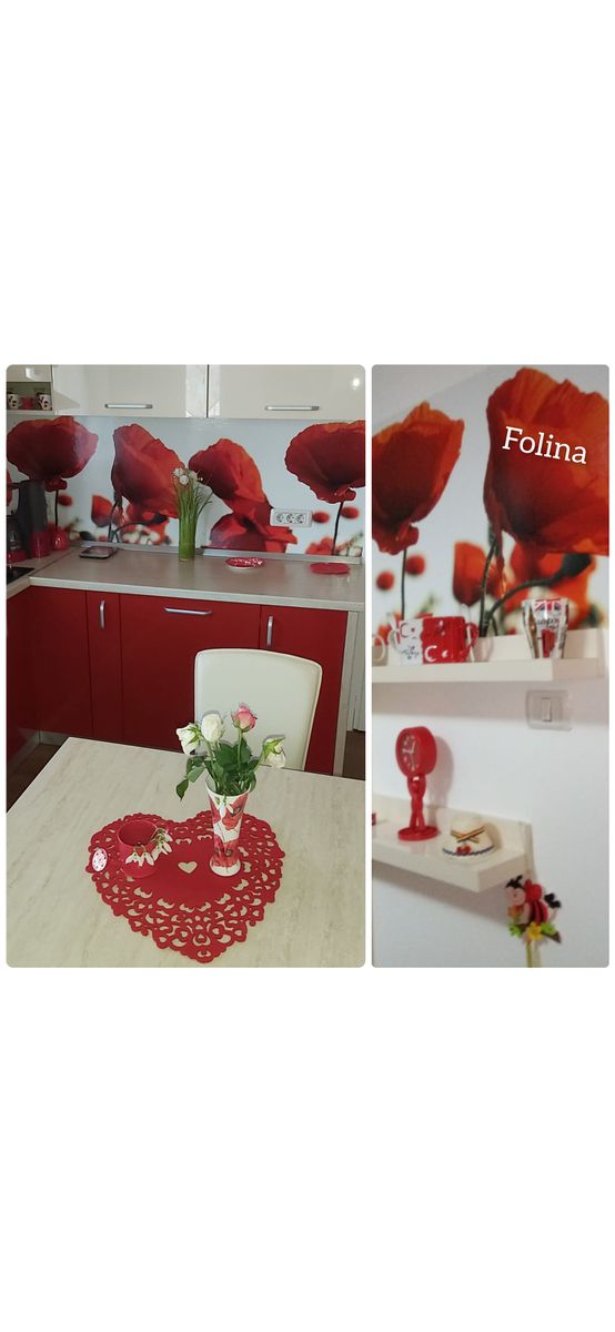 Autocolant perete, Folina, model Maci roşii, dimensiune autocolant 80x400 cm, laminare lucioasă, racletă inclusă