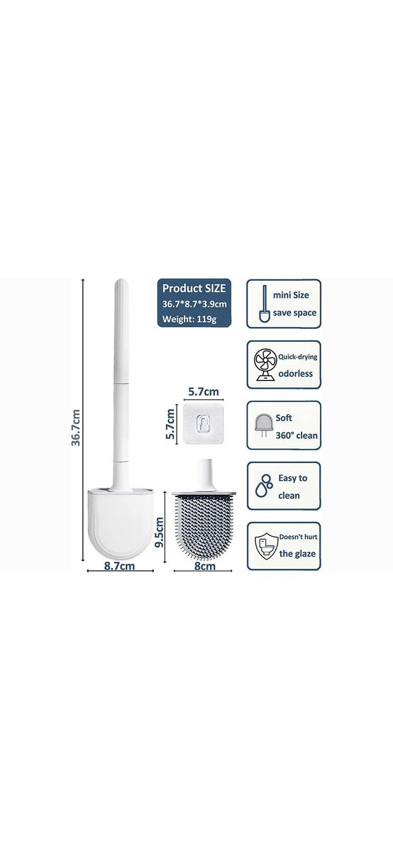 Perie wc din  silicon, cu suport de perete