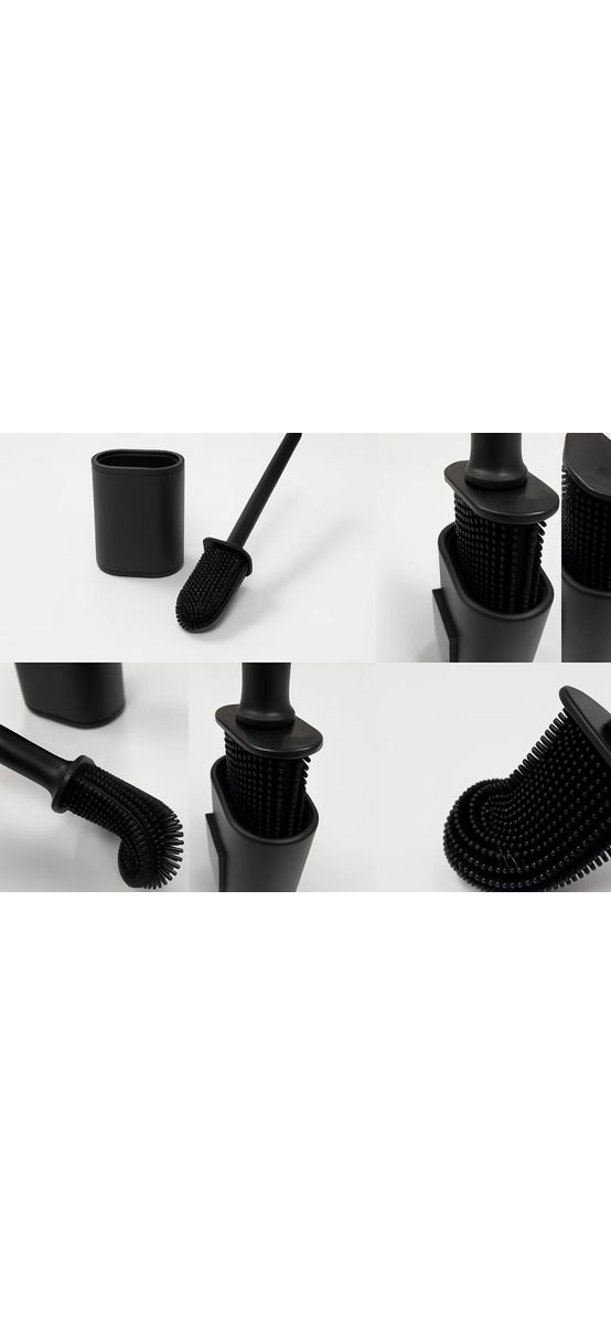 Perie toaletă din silicon negru – cap flexibil, igienică, cu suport ce poate fi fixat perete