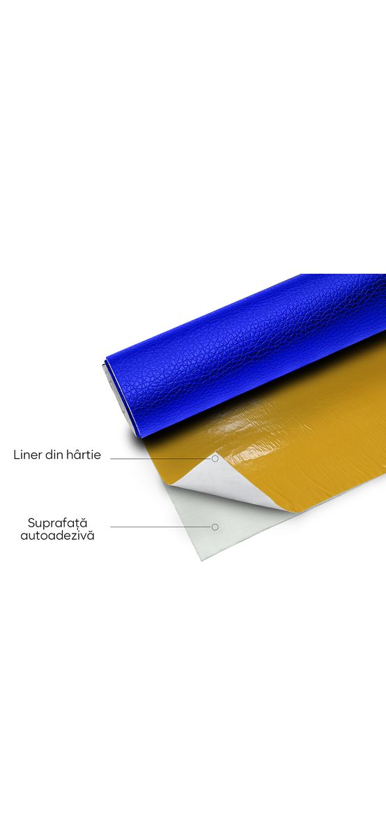 Piele ecologică autoadezivă culoare albastru cobalt, aspect natural, moale și flexibilă, grosime 0,8 mm, lățime 137 cm