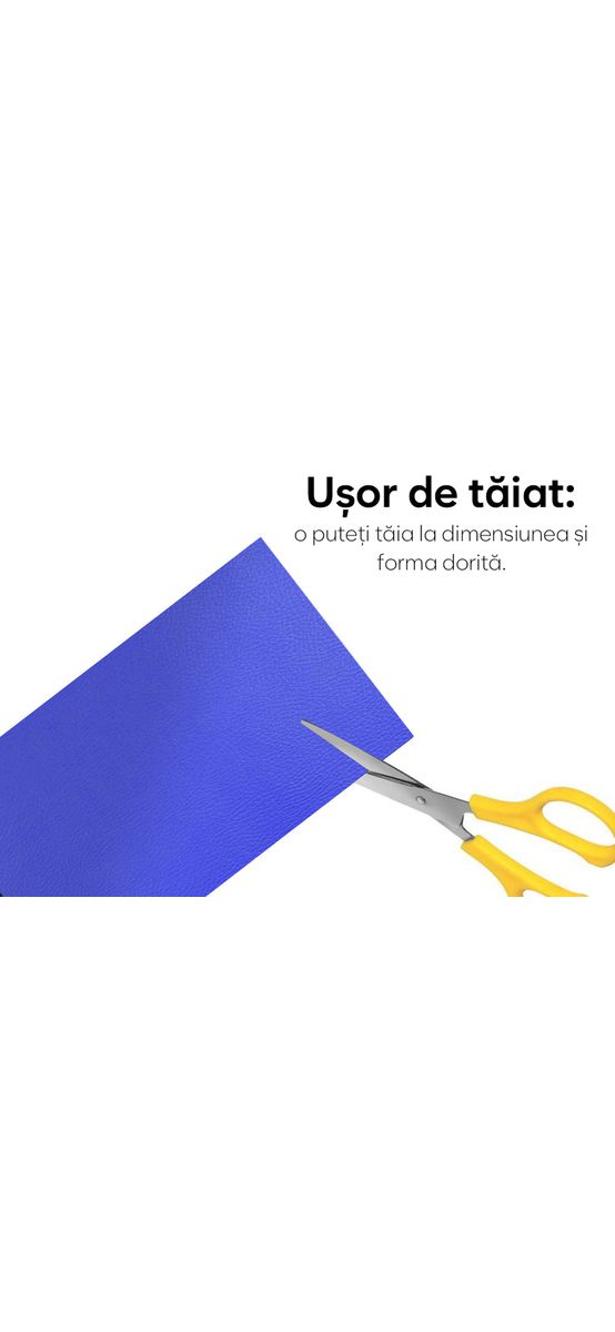 Piele ecologică autoadezivă culoare albastru cobalt, aspect natural, moale și flexibilă, grosime 0,8 mm, lățime 137 cm