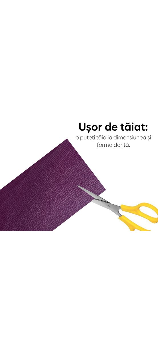 Piele ecologică autoadezivă culoare mov, aspect natural, moale și flexibilă, grosime 0,8 mm, lățime 137 cm