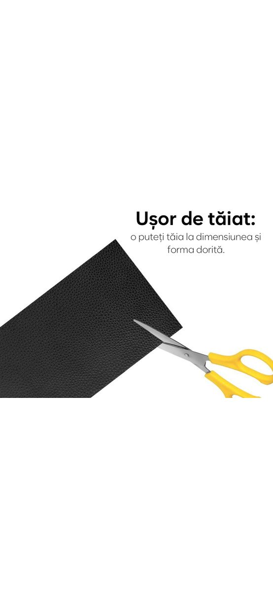 Piele ecologică autoadezivă neagră, aspect natural, moale și flexibilă, grosime 0,8 mm, lățime 140 cm