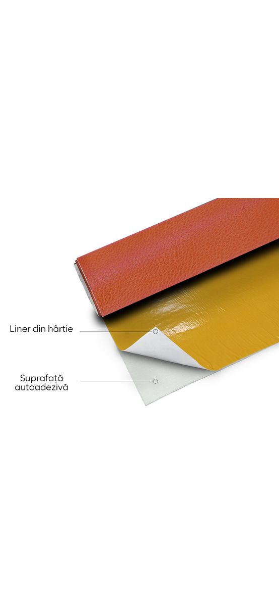 Piele ecologică autoadezivă culoare portocaliu cărămiziu, aspect natural, moale și flexibilă, grosime 0,8 mm, lățime 137 cm