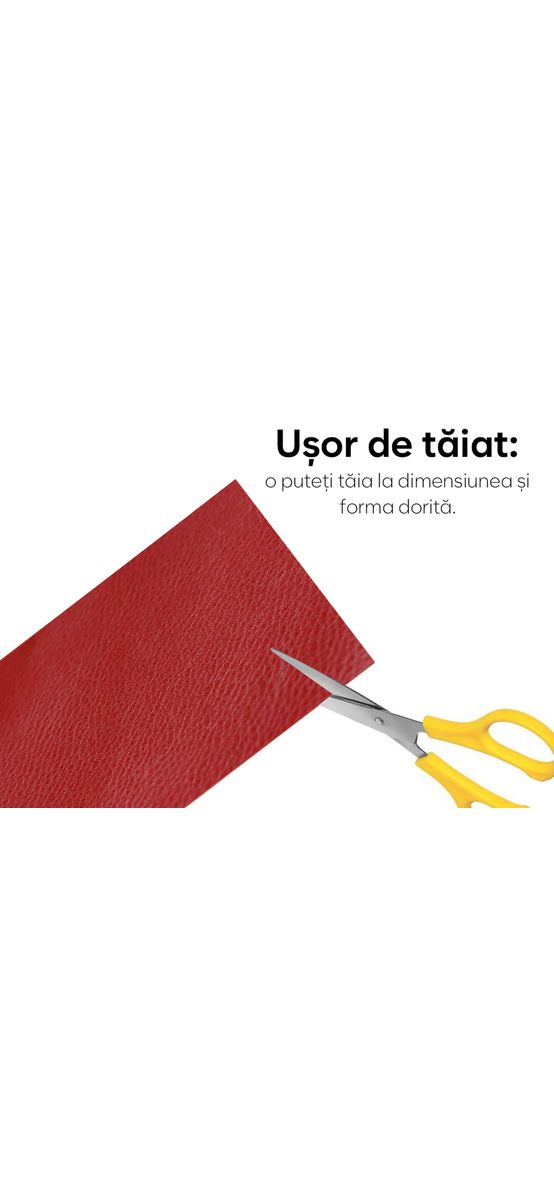 Piele ecologică autoadezivă culoare roșie, aspect natural, moale și flexibilă, grosime 0,8 mm, lățime 137 cm