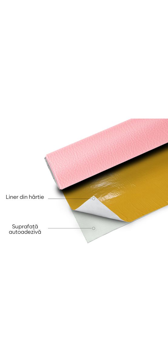 Piele ecologică autoadezivă culoare roz bombon, aspect natural, moale și flexibilă, grosime 0,8 mm, lățime 137 cm
