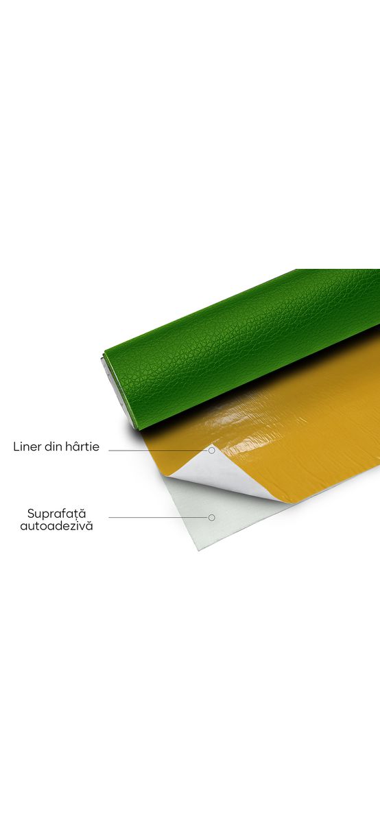 Piele ecologică autoadezivă culoare verde , aspect natural, moale și flexibilă, grosime 0,8 mm, lățime 137 cm