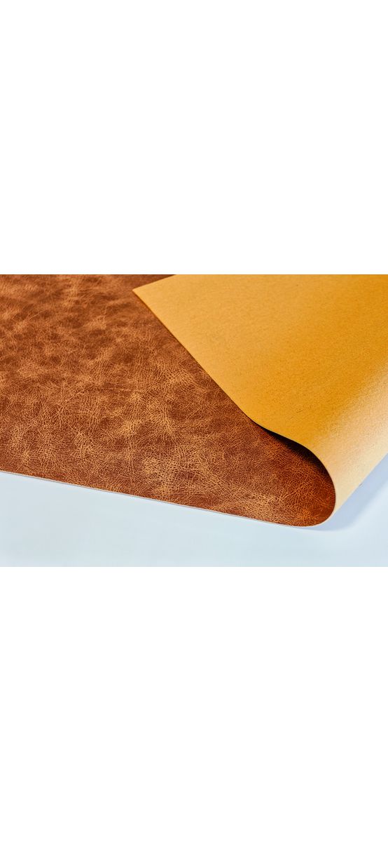 Piele ecologică culoare maro cu aspect natural, moale și flexibilă, fără adeziv, grosime 0,8 mm, lățime 139 cm