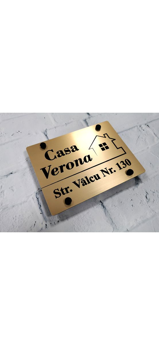 Plăcuţă cu adresă și număr, din bond auriu, cu text personalizat
