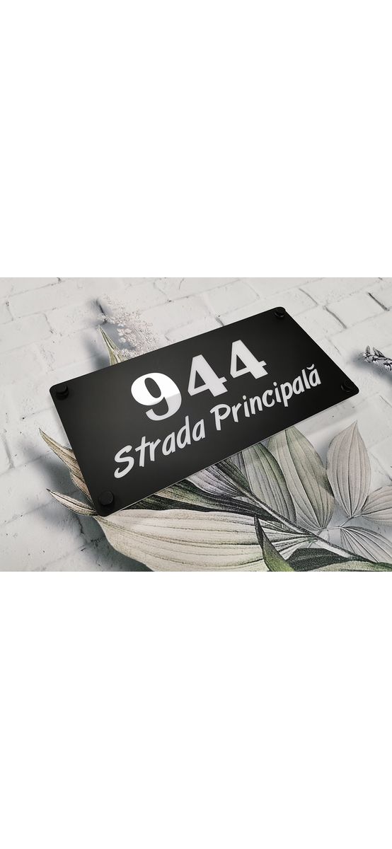 Plăcuţă adresă model Champagne, din acril colantat, cu text personalizat