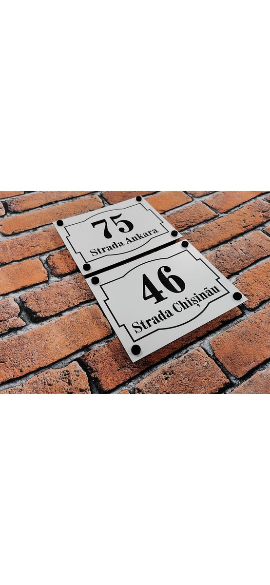 Plăcuță adresă model clasic, din bond sau acril cu 8 variante de culori, cu text personalizat