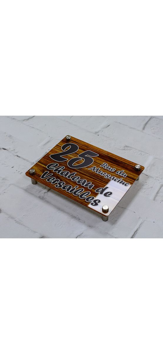 Plăcuţă cu număr și/sau adresă casă, model print UV lemn, cu text personalizat