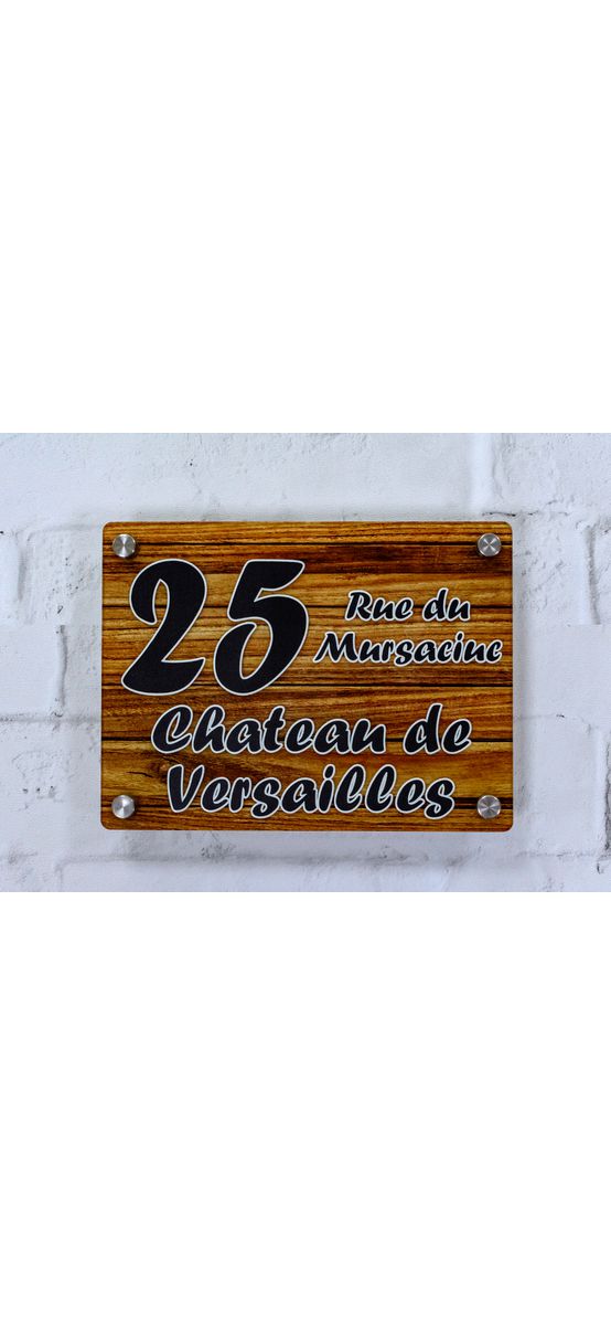 Plăcuţă cu număr și/sau adresă casă, model print UV lemn, cu text personalizat