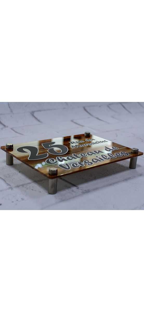 Plăcuţă cu număr și/sau adresă casă, model print UV lemn, cu text personalizat