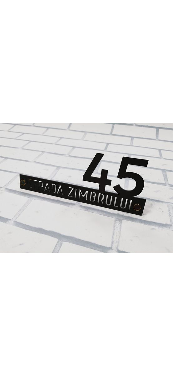Plăcuţă adresă model Onyx, din acril negru, cu text personalizat