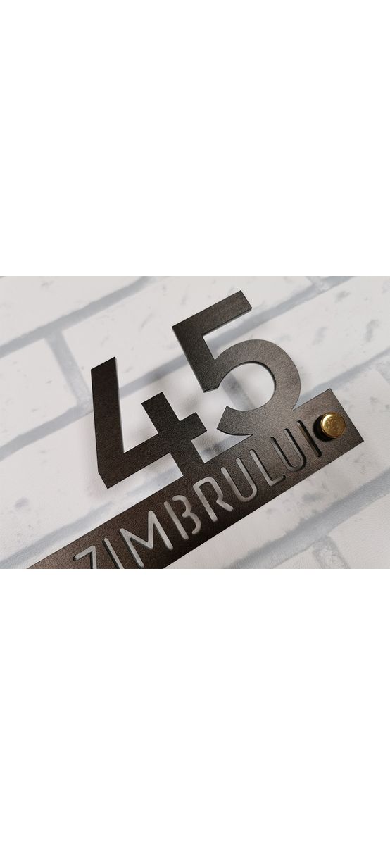 Plăcuţă adresă model Onyx, din acril negru, cu text personalizat