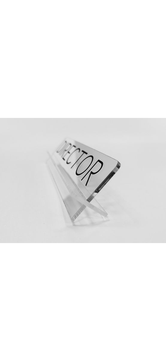 Plăcuță pentru birou, model din acril transparent cu text personalizat, 20x5 cm