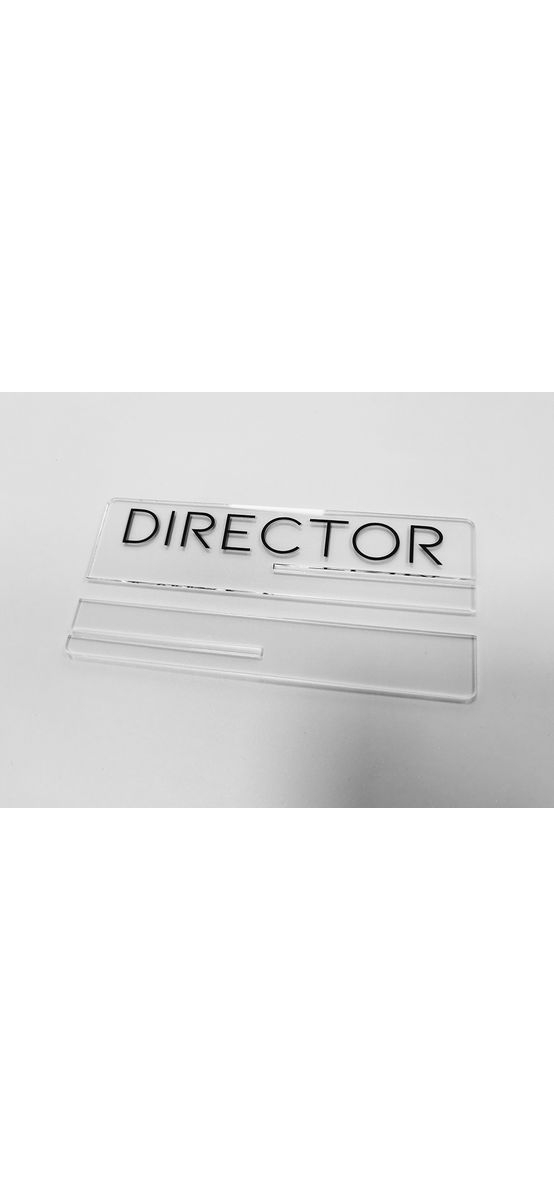 Plăcuță pentru birou, model din acril transparent cu text personalizat, 20x5 cm
