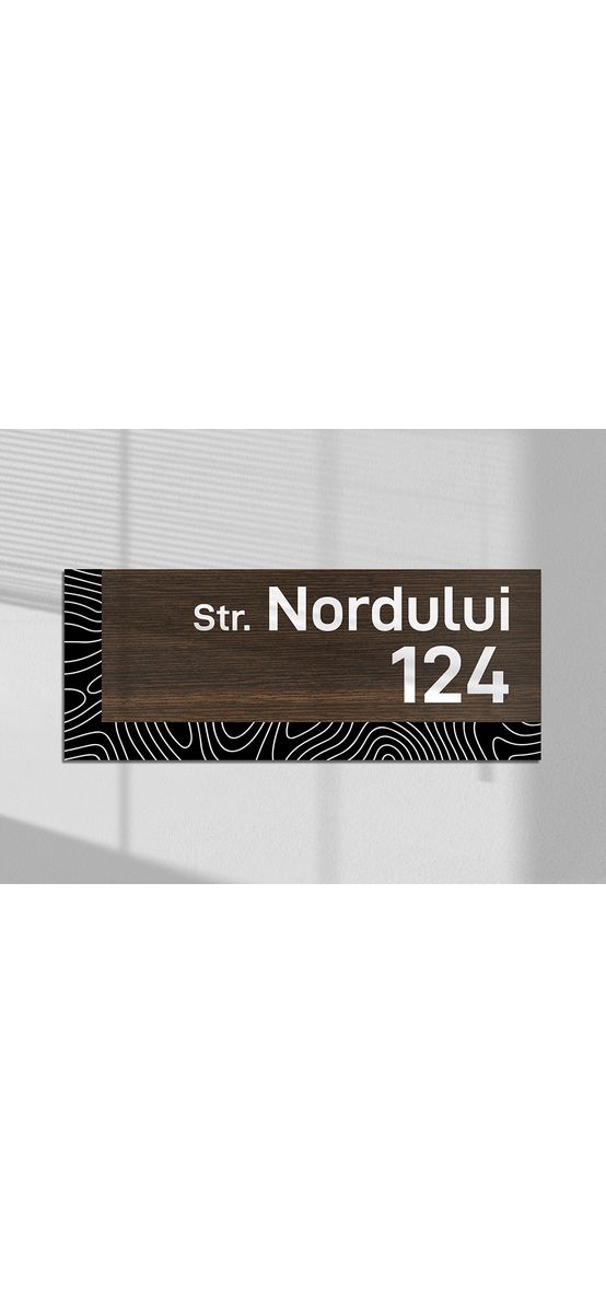 Plăcuță personalizată cu număr și adresă în două straturi, model modern printat UV, text personalizat, 25x10 cm
