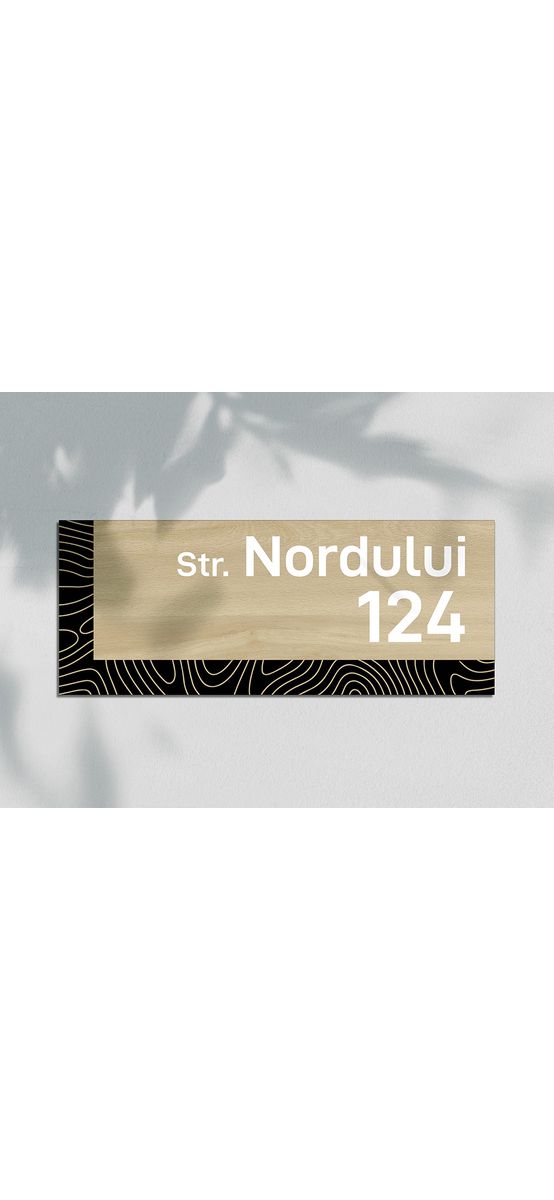 Plăcuță personalizată cu număr și adresă în două straturi, model modern printat UV, text personalizat, 25x10 cm