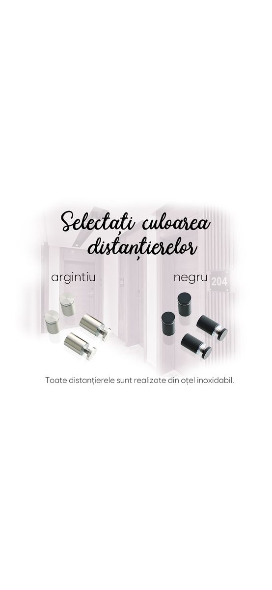 Plăcuță cu număr și adresă model printat UV, text personalizat, distanțiere incluse