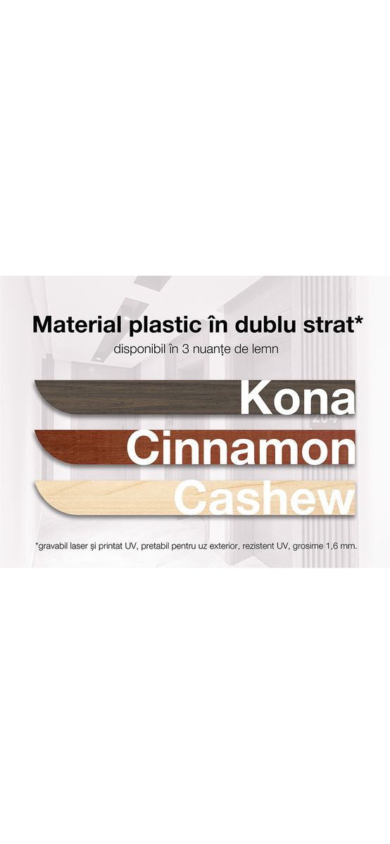 Placuță modernă personalizată cu print UV ideală pentru firme, birouri, spații comerciale sau instituții, 30x12 cm