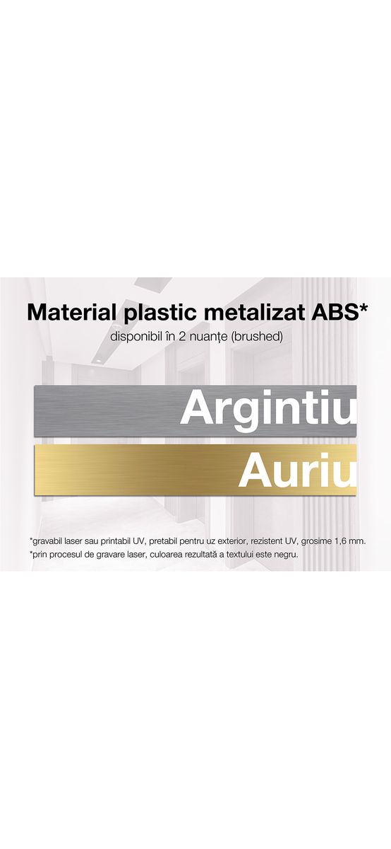 Plăcuță modernă personalizată cu print UV ideală pentru clinici, cabinete medicale, laboratoare sau firme și spații comerciale, diverse combinații de culori, 20x10 cm