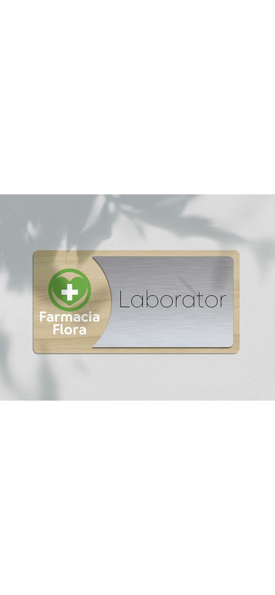 Plăcuță modernă personalizată cu print UV ideală pentru clinici, cabinete medicale, laboratoare sau firme și spații comerciale, diverse combinații de culori, 20x10 cm