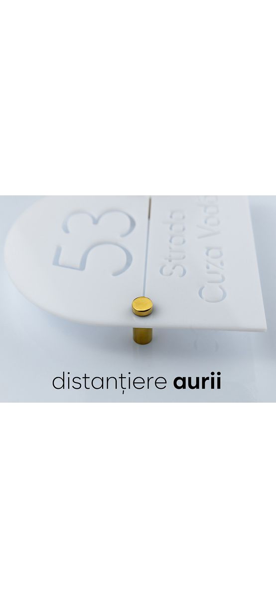 Plăcuță număr și adresă casă din plexiglass, cu text personalizat prin decupare