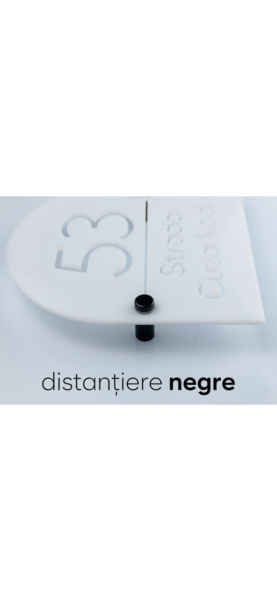 Plăcuță număr și adresă casă din plexiglass, cu text personalizat prin decupare