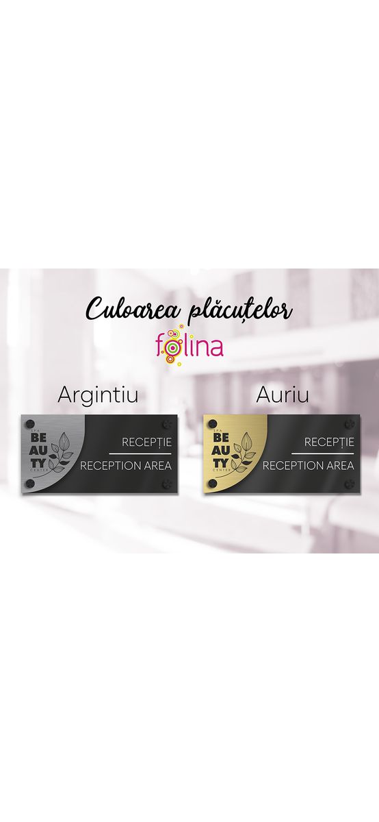 Plăcuță personalizată cu print UV pentru birouri, spații comerciale, firme și instituții, distanțiere incluse