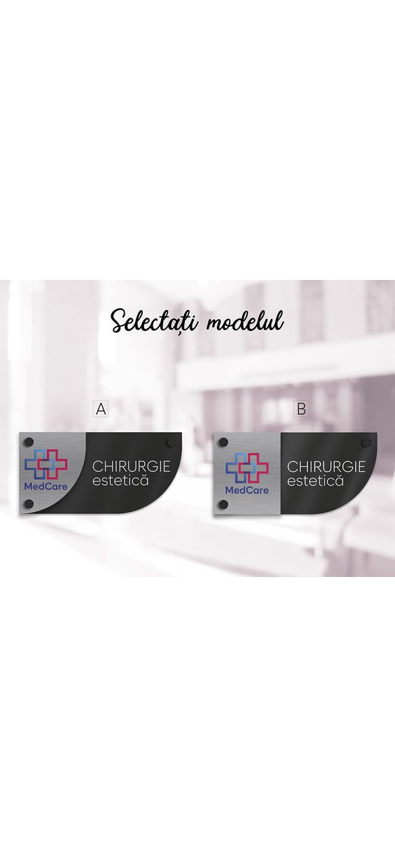 Plăcuță personalizată cu print UV pentru birouri, spații comerciale, firme și instituții, distanțiere incluse