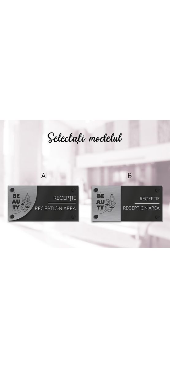 Plăcuță personalizată cu print UV pentru birouri, spații comerciale, firme și instituții, distanțiere incluse