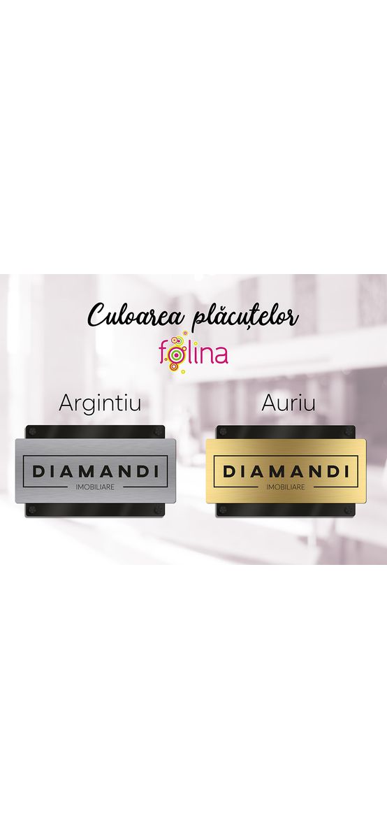 Plăcuță personalizată din două straturi cu print UV pentru birouri, spații comerciale, firme și instituții, distanțiere incluse