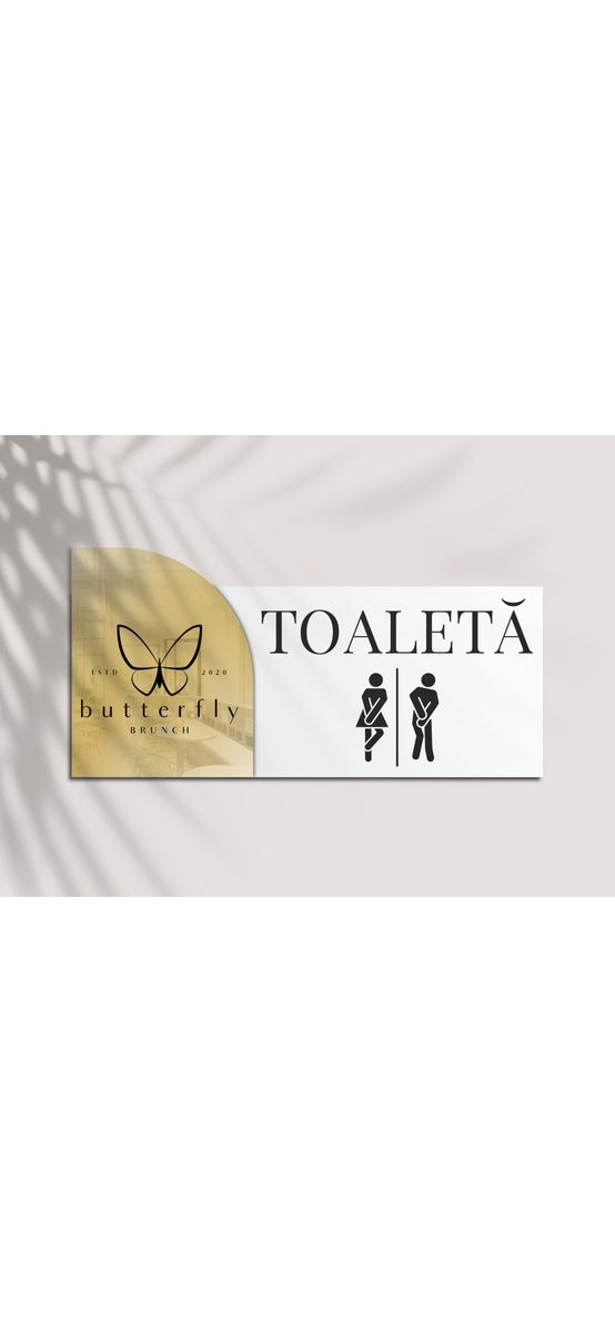 Plăcuță personalizată elegantă cu oglindă acrilică și print UV pentru firme, spații comerciale, birouri sau instituții