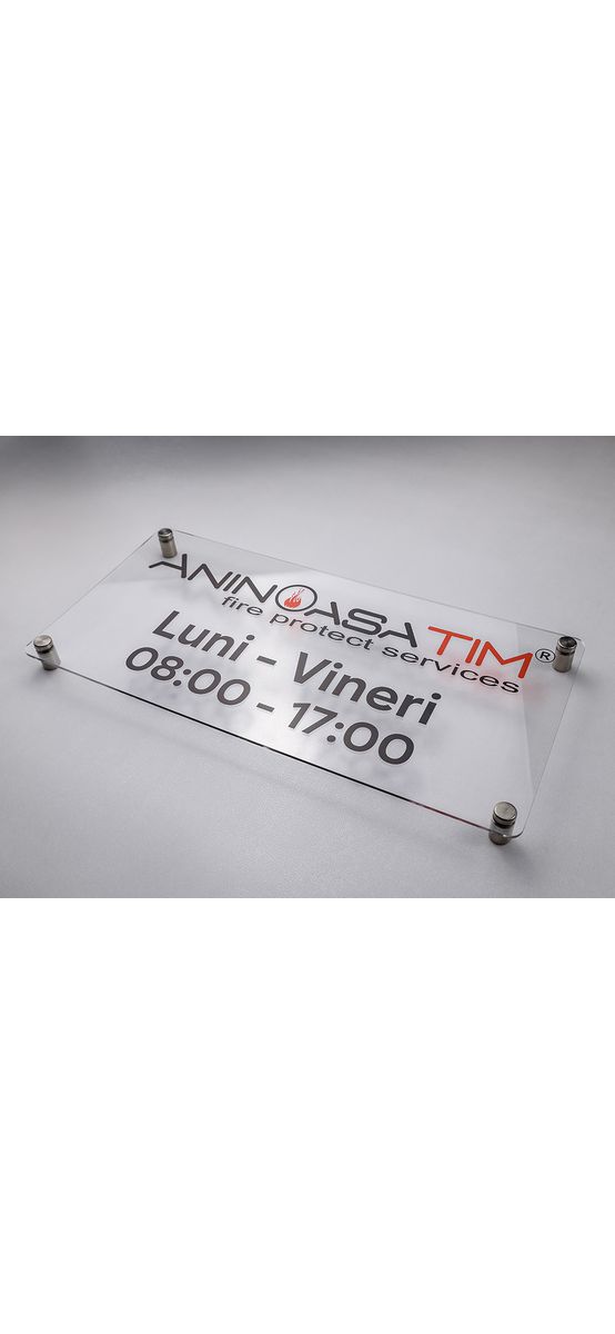 Plăcuță personalizată la comandă cu adresa sau afacerea ta cu logo, text sau grafică, printare UV, distanțiere incluse