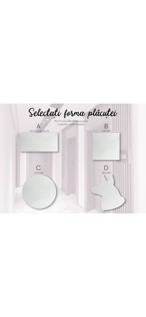 Plăcuță personalizată model din acril mat cu print UV pentru birouri, spații comerciale, firme și instituții, distanțiere incluse