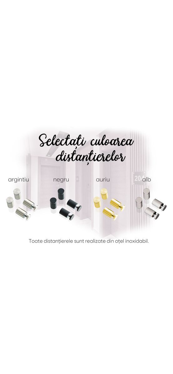 Plăcuță personalizată model din acril mat cu print UV pentru birouri, spații comerciale, firme și instituții, distanțiere incluse