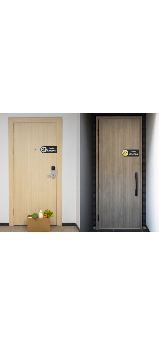 Plăcuță personalizată în două straturi și print UV pentru ușă cu numărul și numele dumneavoastră de familie, 25x10 cm
