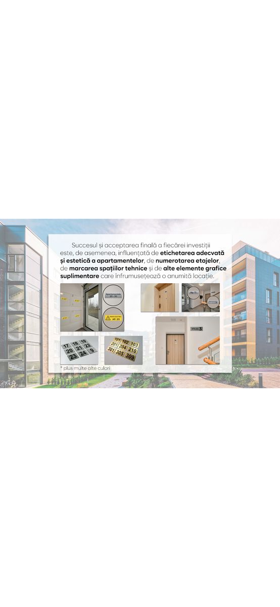 Plăcuțe de semnalizare personalizate pentru clădiri rezidențiale și scări de bloc: plăcuțe de semnalizare printate sau gravate