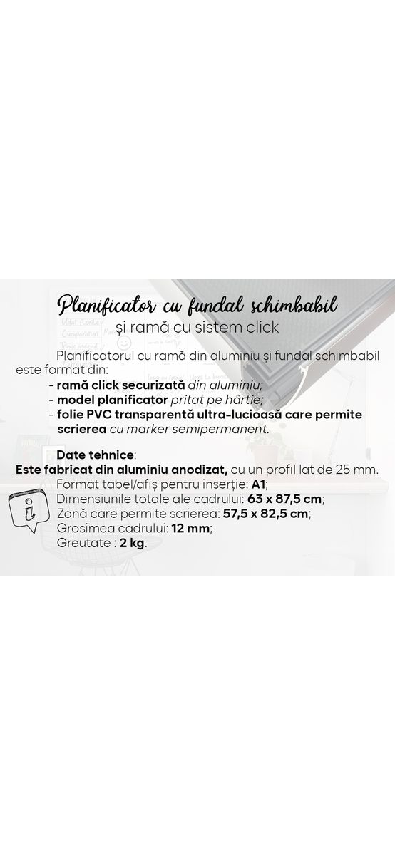 Tablă albă whiteboard, planificator săptămânal, cu ramă din aluminiu, 60x80cm