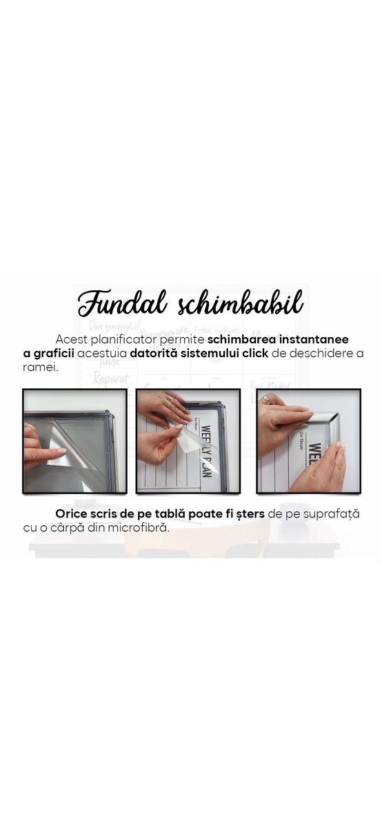 Tablă albă whiteboard, planificator săptămânal, cu ramă din aluminiu, 60x80cm