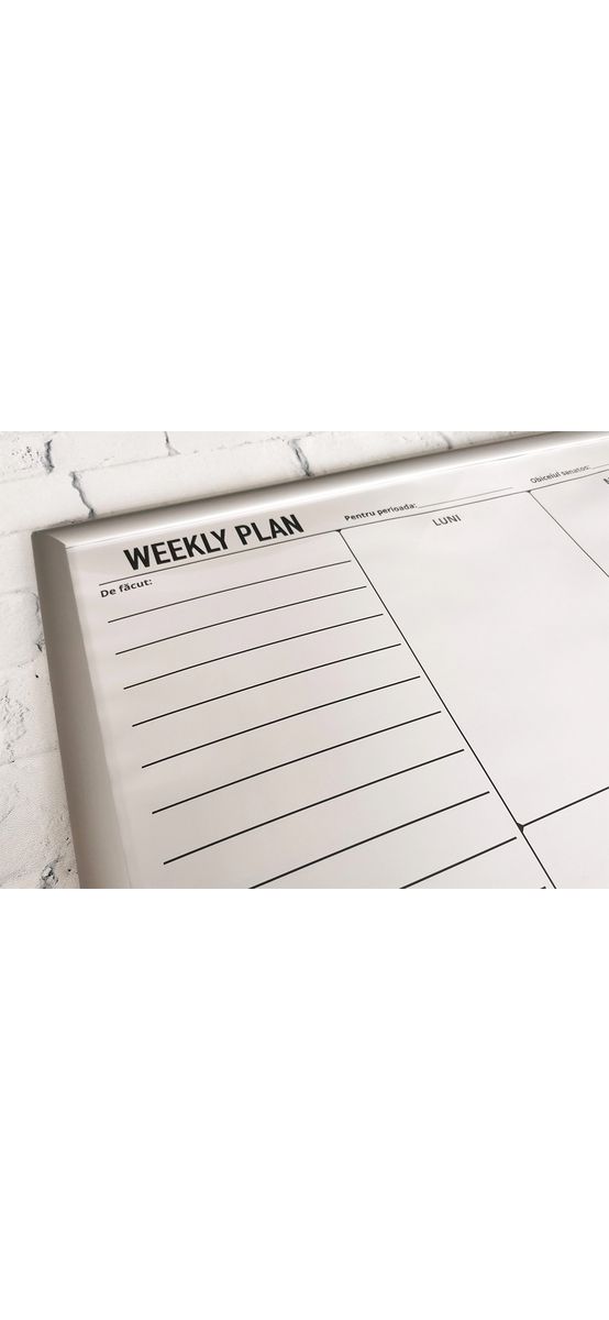 Tablă albă whiteboard, planificator săptămânal, cu ramă din aluminiu, 60x80cm