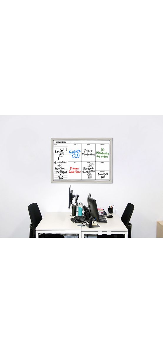 Tablă albă whiteboard, planificator săptămânal, cu ramă din aluminiu, 60x80cm