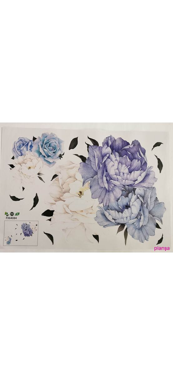 Stickere flori, Folina, decor flori albastre 