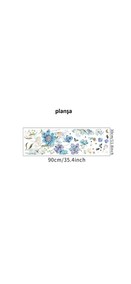Stickere flori şi fluturi, decor albastru pentru perete şi mobilă