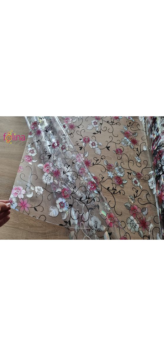 Folie protecţie blat mobilă, transparentă cu model floral colorat, fără adeziv, 1.2 mm grosime, 100x200 cm
