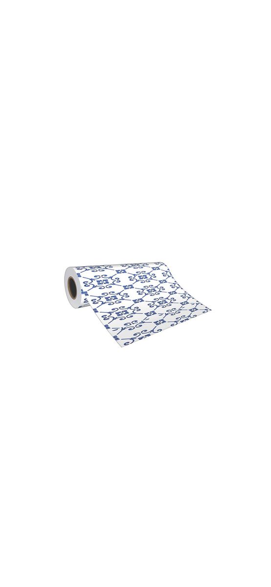 Autocolant perete alb cu model clasic albastru, Folina, material rezistent la apă şi căldură, rolă de 60x200 cm